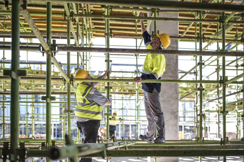 A construction crew working on a building project